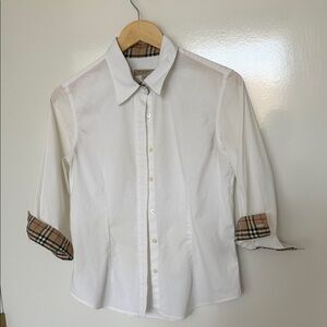Burberry White Button-Up Shirt with Signature Check Trim